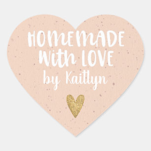 Homemade With Love Blush Pink Heart Heart Sticker