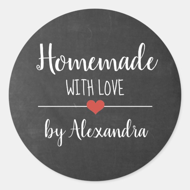 Homemade with love chalkboard script custom classi classic round sticker (Front)
