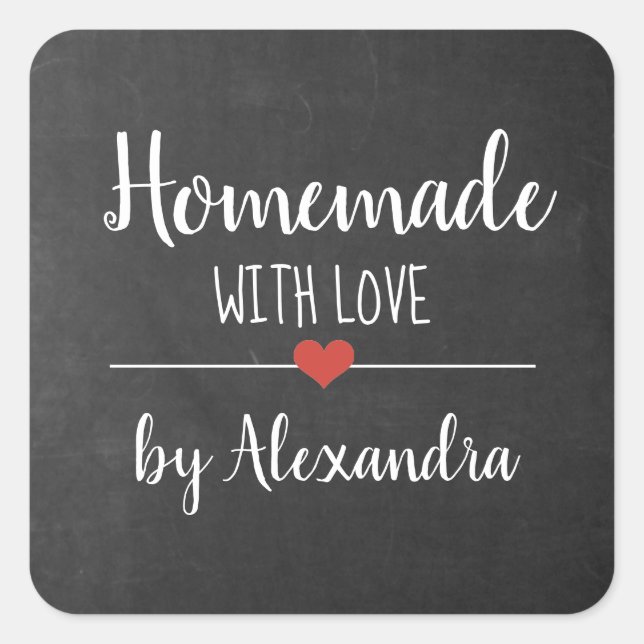 Homemade with love chalkboard script custom classi square sticker (Front)