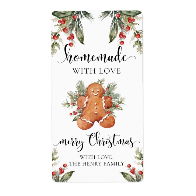 Homemade With Love Christmas Gift Tag Stickers (Front)