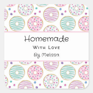 Homemade with Love Doughnut Pattern Cute Colourful Square Sticker