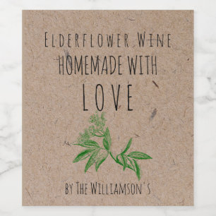 Homemade with Love Elderflower Wine Kraft Paper Wine Label