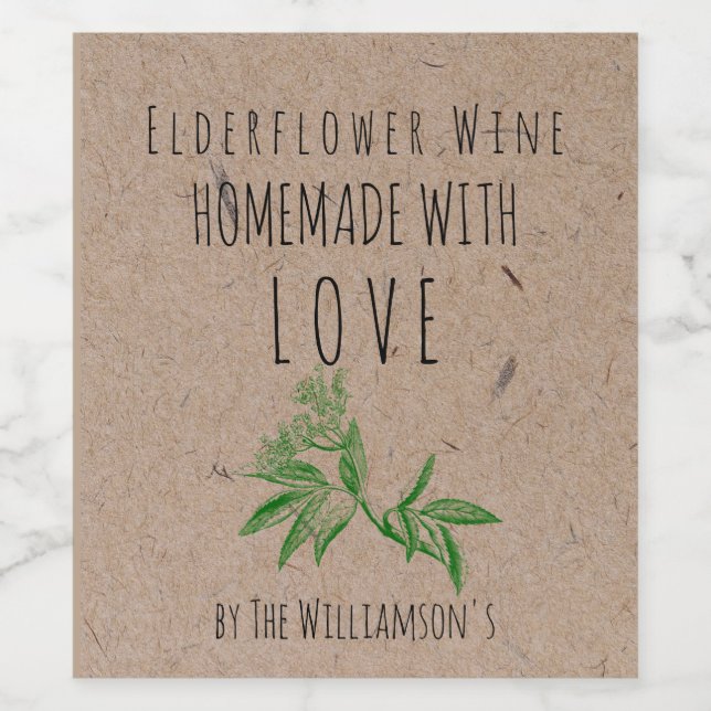 Homemade with Love Elderflower Wine Kraft Paper Wine Label (Single Label)
