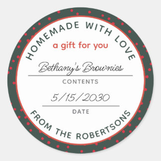 Homemade with Love Festive Red Green Classic Round Sticker