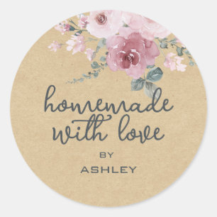 Homemade with Love Floral Rose Kraft Paper Gift Classic Round Sticker