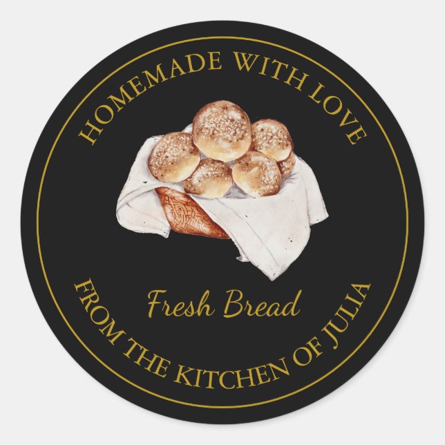 Homemade with love Fresh Bread  Label | Black (Front)