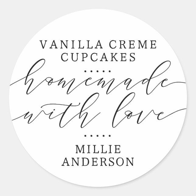 Homemade with Love Handwritten Script Business Classic Round Sticker (Front)
