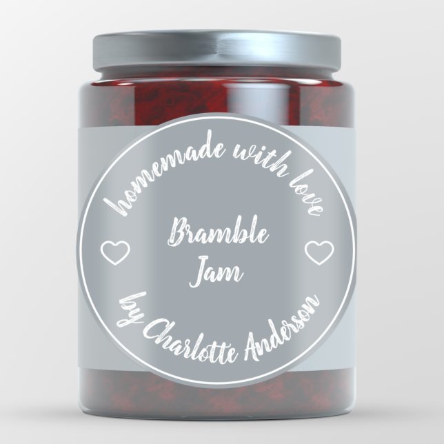 Homemade with Love | Heart Jam Jar Canning Grey Classic Round Sticker (Creator Uploaded)