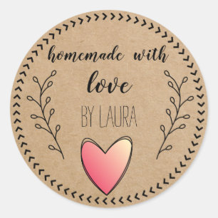 Homemade with Love Heart Kraft Paper Customise Classic Round Sticker