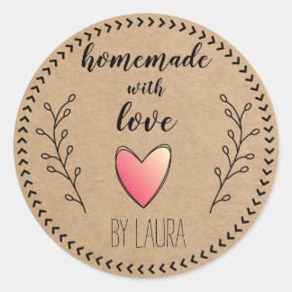 Homemade with Love Heart Kraft Paper Customise Classic Round Sticker