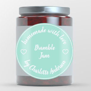 Homemade with Love Heart Modern Jam Mint Green Classic Round Sticker