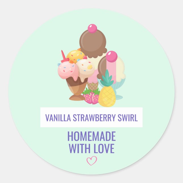 Homemade with Love Ice Cream Scoops with Sprinkles Classic Round Sticker (Front)