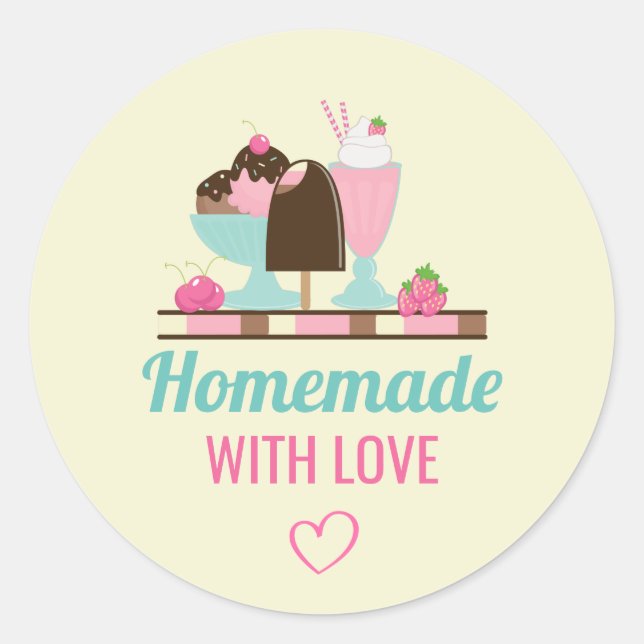 Homemade with Love Ice Cream Treats Classic Round Sticker (Front)