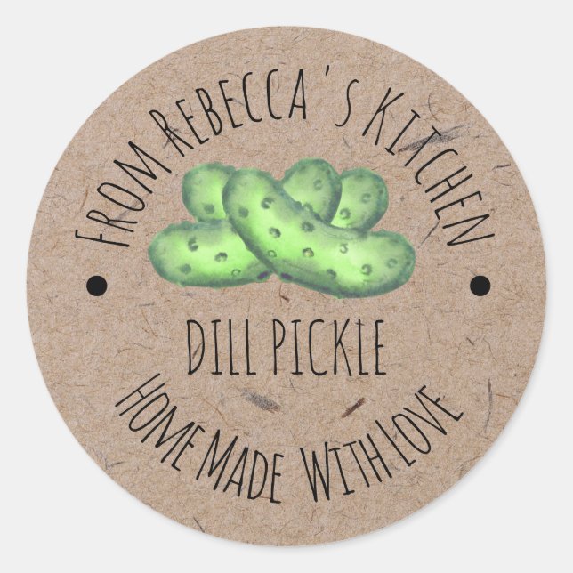 Homemade with Love Kraft Paper Dill Pickle Label (Front)