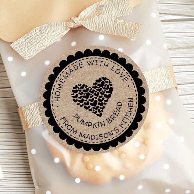 Homemade With Love Kraft Paper Heart Baked Goods Classic Round Sticker (Creator Uploaded)