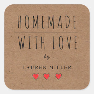 HOMEMADE with LOVE Kraft paper Square Sticker