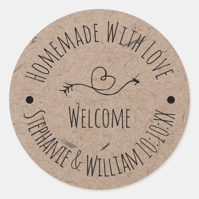 Homemade with Love Kraft Paper | Wedding Favour Classic Round Sticker (Front)