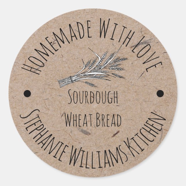 Homemade with Love Kraft Paper | Wheat Bread Classic Round Sticker (Front)