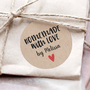 Homemade With Love Kraft Personalised Classic Round Sticker