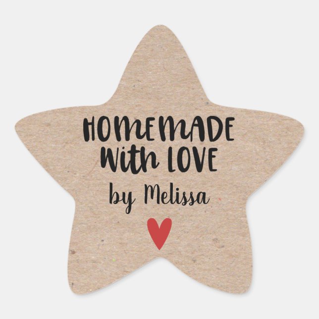 Homemade With Love Kraft Personalised Star Sticker (Front)