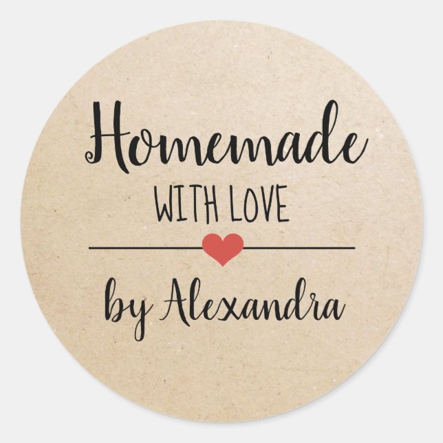Homemade with love kraft script custom  classic round sticker (Front)