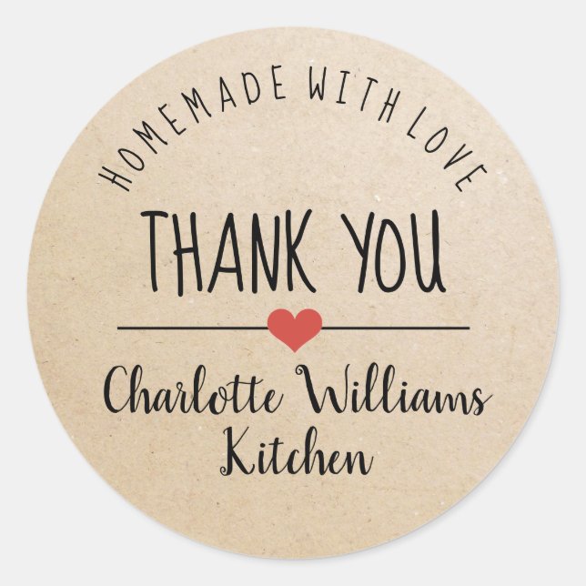 Homemade with love kraft thank you classic round s classic round sticker (Front)