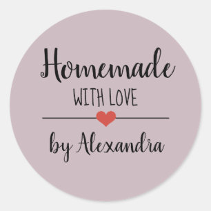 Homemade with love light purple script custom classic round sticker