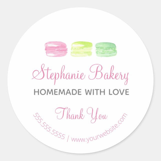 Homemade with Love| Macaroons Bakery Thank you Classic Round Sticker (Front)