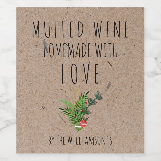 Homemade with Love Mulled Wine  Kraft Paper  Label (Single Label)