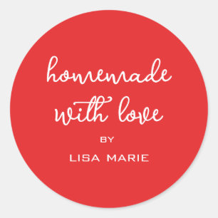 Homemade with Love Personalised Bright Red Gift Classic Round Sticker