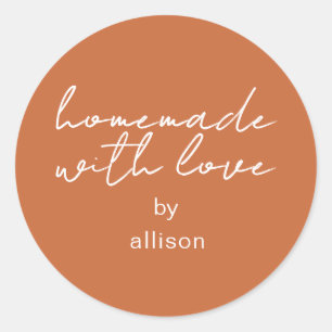 Homemade with Love Personalised Burnt Orange Gift Classic Round Sticker