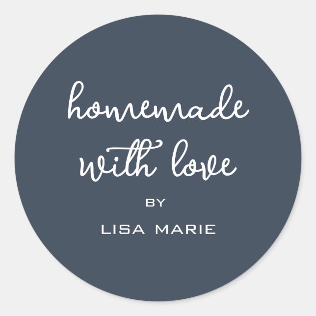 Homemade with Love Personalised Dark Blue Gift Classic Round Sticker (Front)