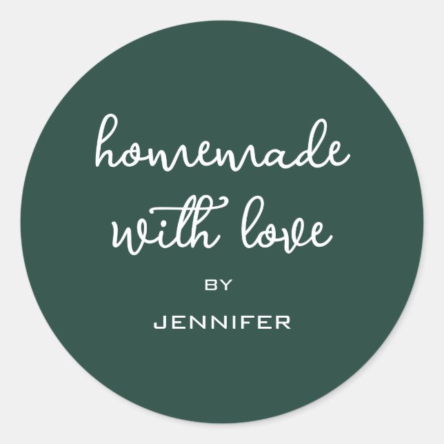 Homemade with Love Personalised Dark Green Gift Classic Round Sticker (Front)