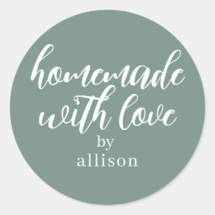 Homemade with Love Personalised Dusty Green Gift Classic Round Sticker