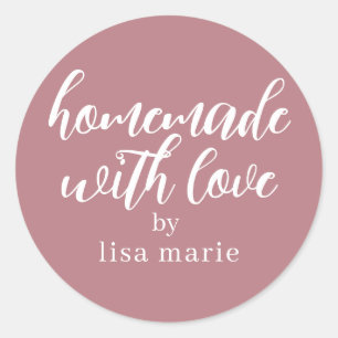 Homemade with Love Personalised Dusty Rose Gift Classic Round Sticker