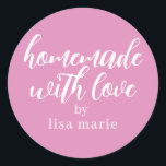 Homemade with Love Personalised Fuchsia Pink Gift Classic Round Sticker<br><div class="desc">Rustic and modern personalised homemade with love sticker feautures stylish handwritten script calligraphy on a fuchsia pink background. Perfect for all your homemade gifts! Simply add your name to the label. Exclusively designed for you by Happy Dolphin Studio!</div>