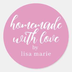 Homemade with Love Personalised Fuchsia Pink Gift Classic Round Sticker