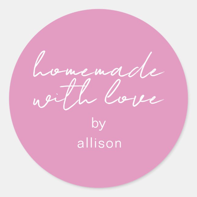 Homemade with Love Personalised Fuchsia Pink Gift Classic Round Sticker (Front)