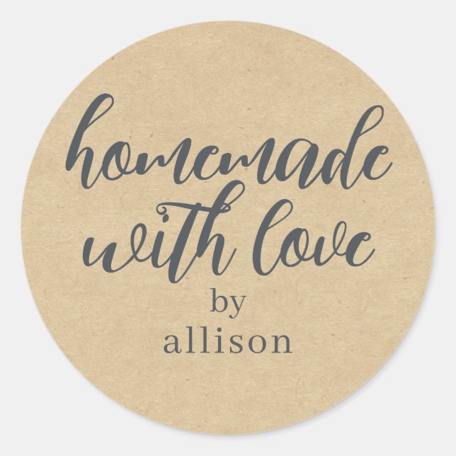 Homemade with Love Personalised Kraft Paper Classic Round Sticker (Front)