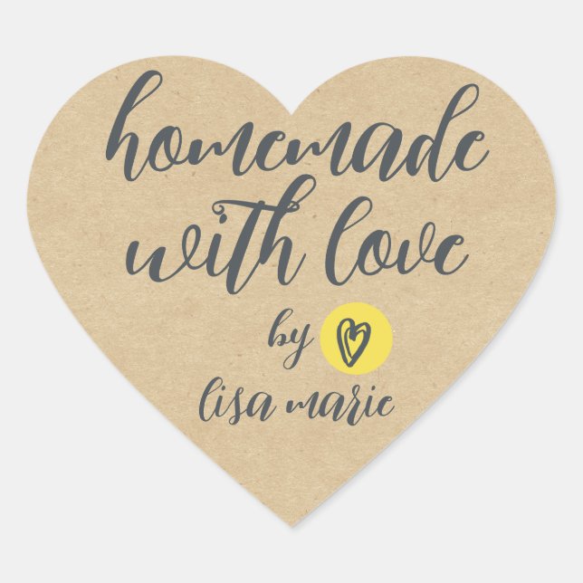 Homemade with Love Personalised Kraft Paper Heart  Heart Sticker (Front)