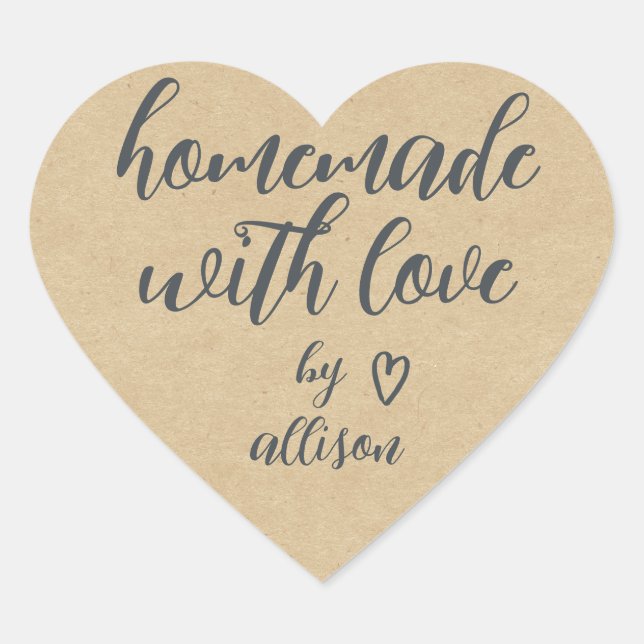 Homemade with Love Personalised Kraft Paper  Heart Sticker (Front)