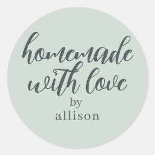 Homemade with Love Personalised Pastel Green Gift Classic Round Sticker