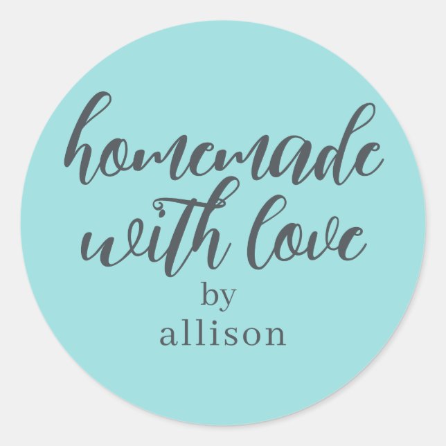 Homemade with Love Personalised Turquoise Gift Classic Round Sticker (Front)