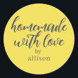 Homemade with Love Personalised Yellow Gift Classic Round Sticker<br><div class="desc">Rustic and modern personalised homemade with love sticker feautures stylish handwritten script calligraphy on an illuminating yellow background. Perfect for all your homemade gifts! Simply add your name to the label. Exclusively designed for you by Happy Dolphin Studio!</div>