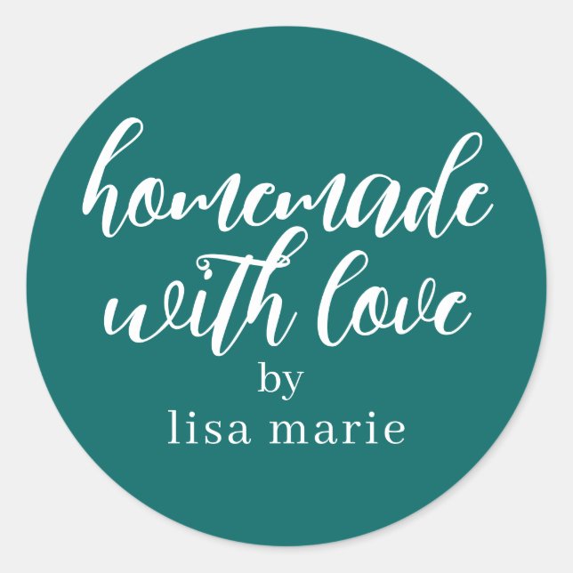 Homemade with Love Personalized Teal Green Gift Classic Round Sticker (Front)