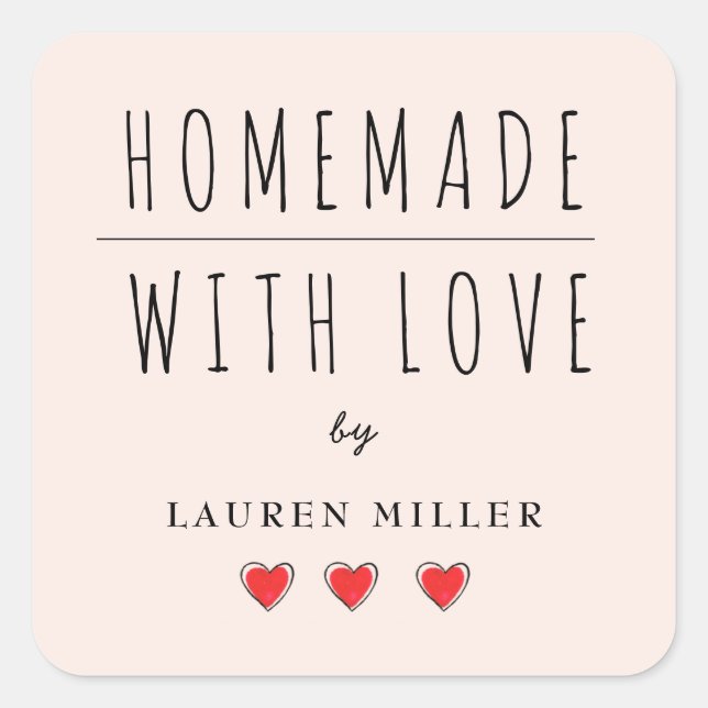HOMEMADE with LOVE Pink & Black  Square Sticker (Front)