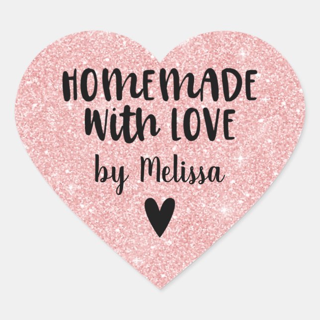Homemade With Love Pink Glitter Heart Sticker (Front)