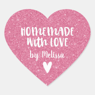 Homemade With Love Pink Glitter Heart Sticker
