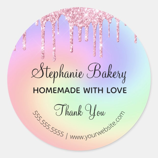 Homemade with Love| Pink Glitter  Thank you Classic Round Sticker (Front)