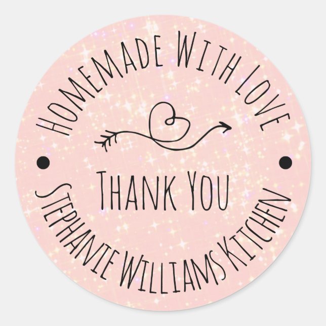Homemade with Love |  Pink Glitter Thank You Classic Round Sticker (Front)